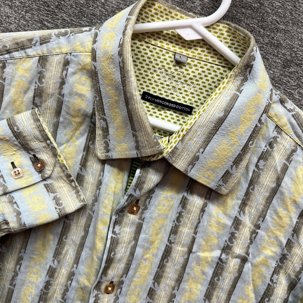Visconti Milano Mens L‎ Striped 2 Ply Mercerized Cotton Button Down Shirt